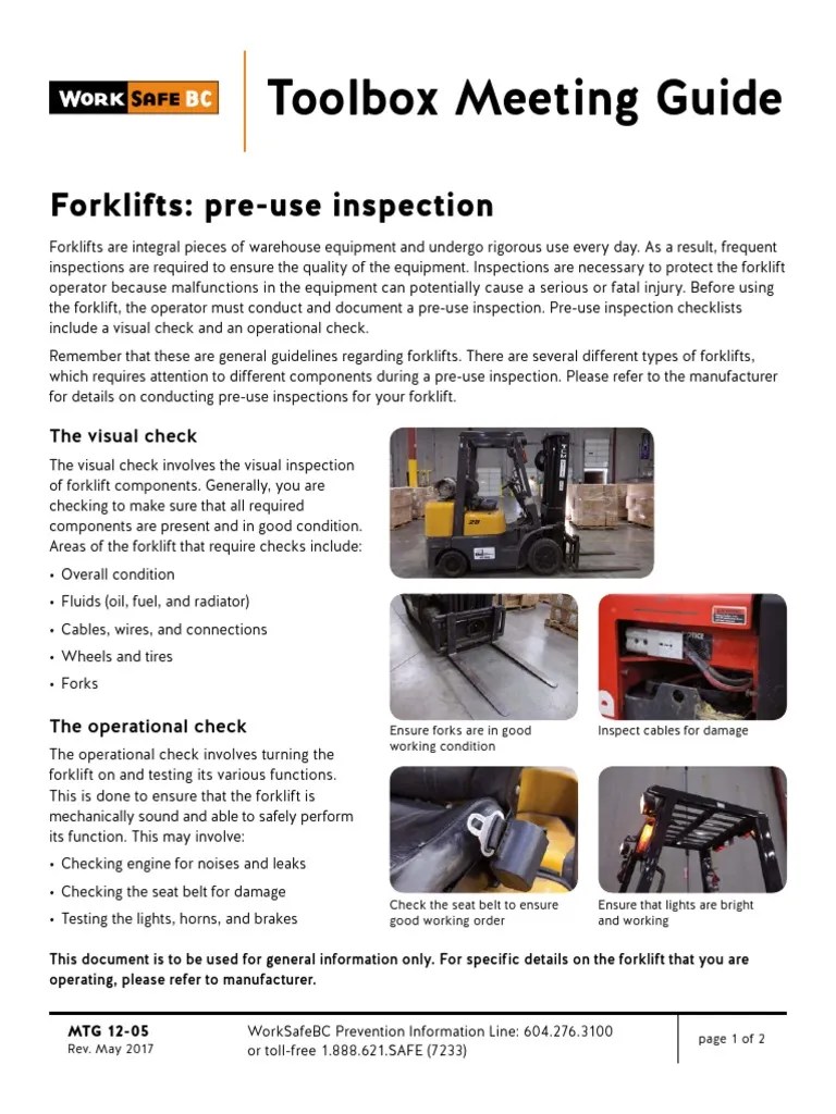 Mtg12 05 Forklift Pre Use Inspection PDF En PDF | PDF | Forklift ...