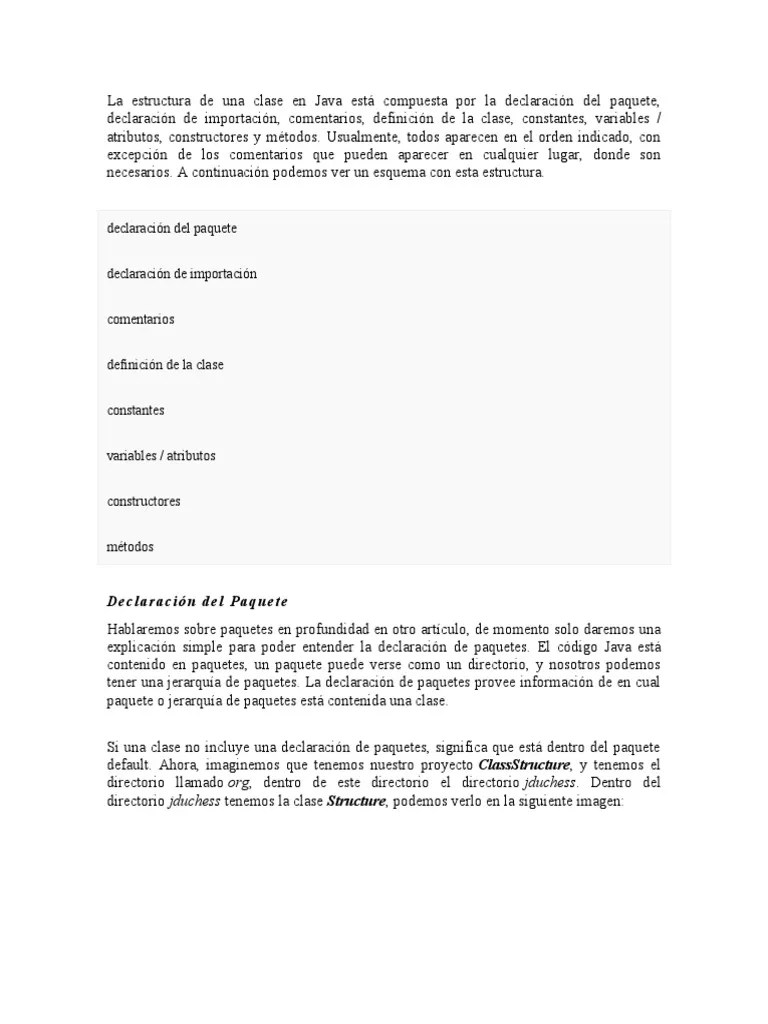 La Estructura De Una Clase En Java | PDF | Java (lenguaje De ...