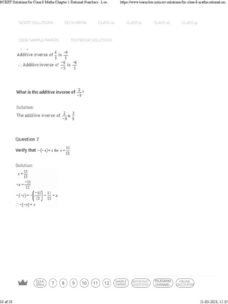 NCERT Solutions For Class 8 Maths Chapter 1 Rational Numbers - Learn ...