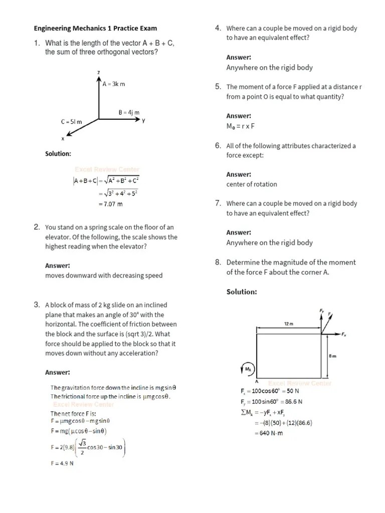 Engineering Mechanics 1 Practice Exam | PDF | Force | Friction