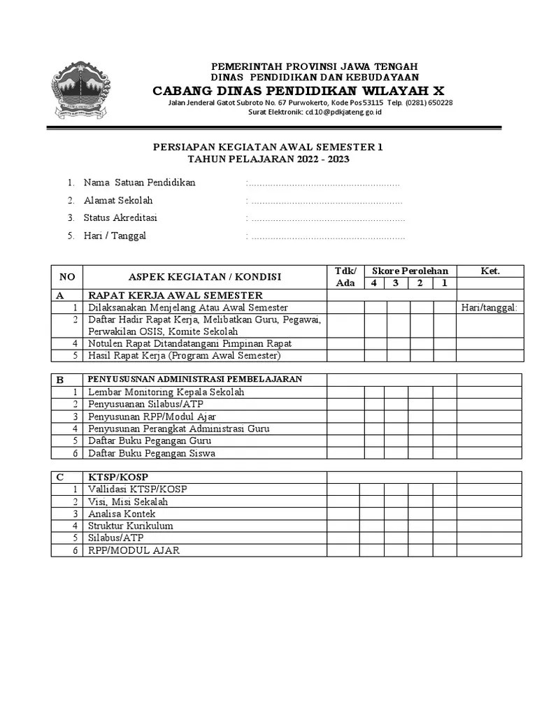 Monitoring Kegiatan Awal Semester 1 | PDF
