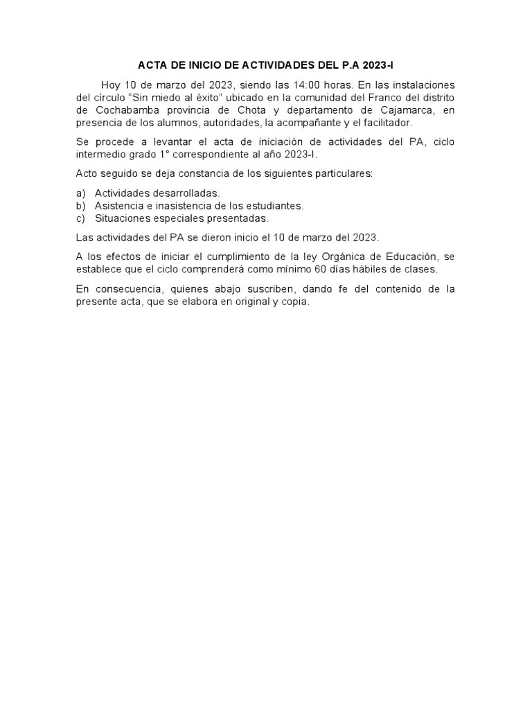 Acta De Apertura De Clases - Alexander | PDF