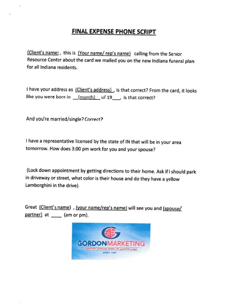 Final Expense Phone Script PDF | PDF