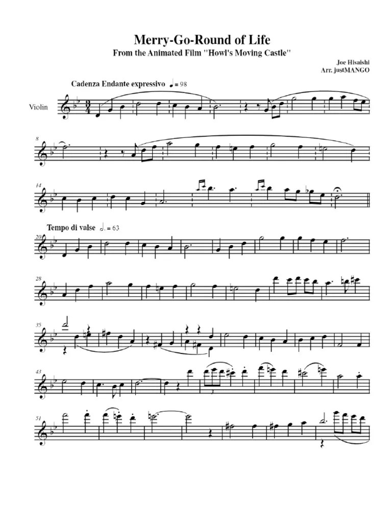 Howls Moving Castle Merry Go Round Of Life Violin PDF | PDF