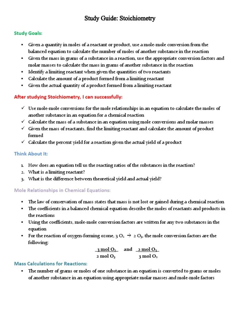 Study Guide | PDF | Stoichiometry | Mole (Unit)