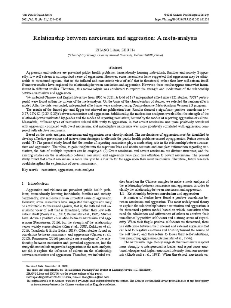 Relationship Between Narcissism And Aggression - A Meta-Analysis PDF ...