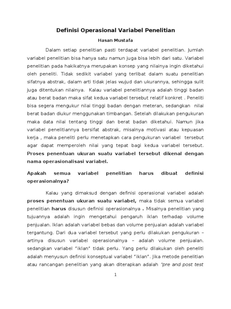 Definisi Operasional Variabel Penelitian | PDF