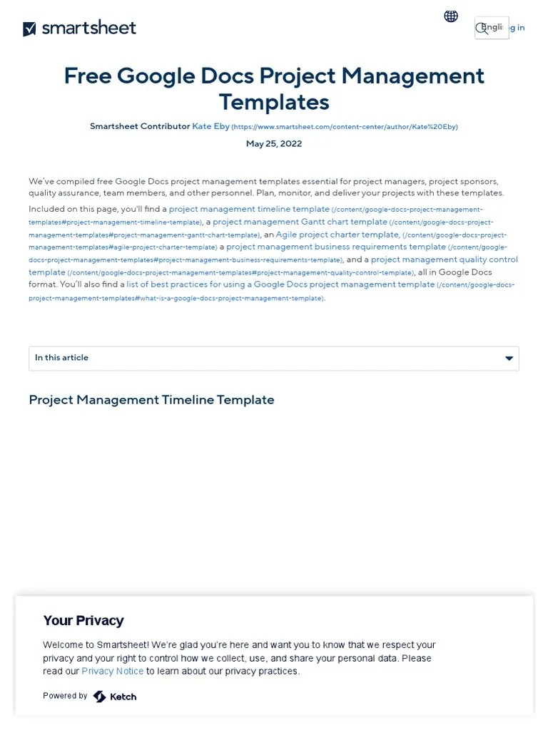 Free Google Docs Project Management Templates - Smartsheet | PDF | Project Management | Privacy