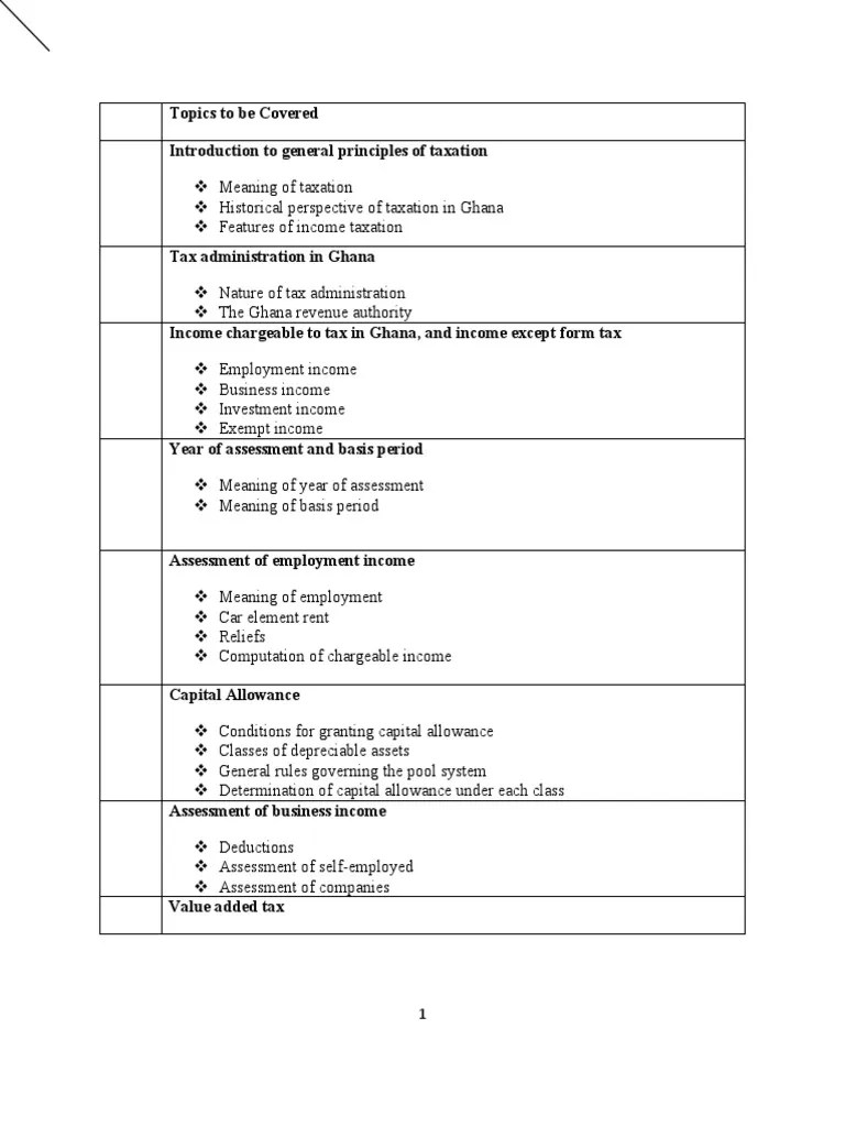 Taxation Of Ghana Lecture Notes | PDF | Taxes | Direct Tax
