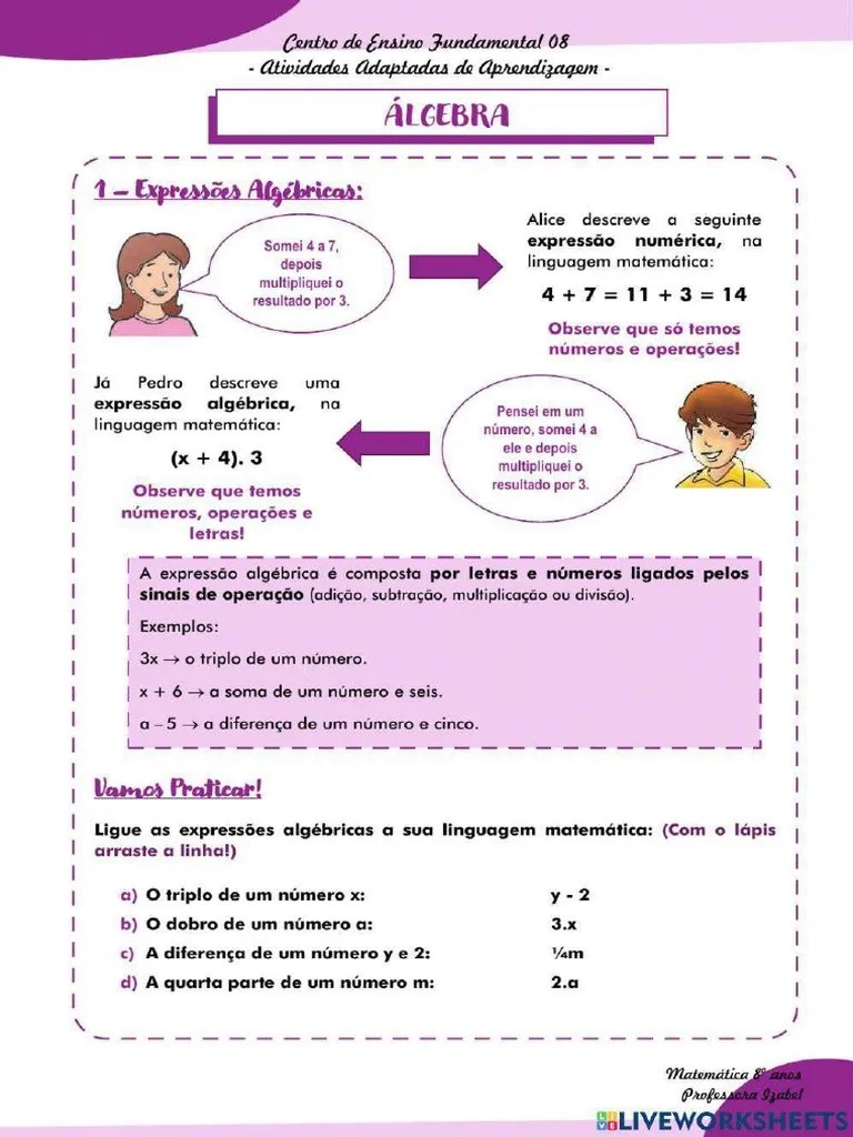 Atividade Adaptada 1 - Expressões Algébricas | PDF