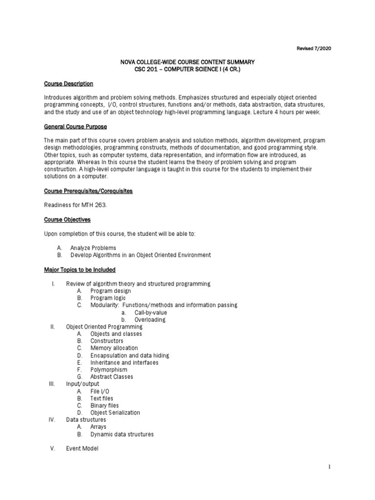 CSC 201 | PDF | Method (Computer Programming) | Object (Computer Science)