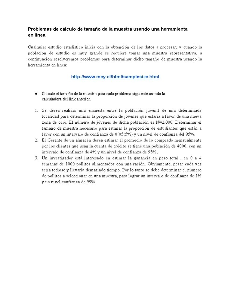Problemas De Cálculo De Tamaño De La Muestra Usando Una Herramienta En ...