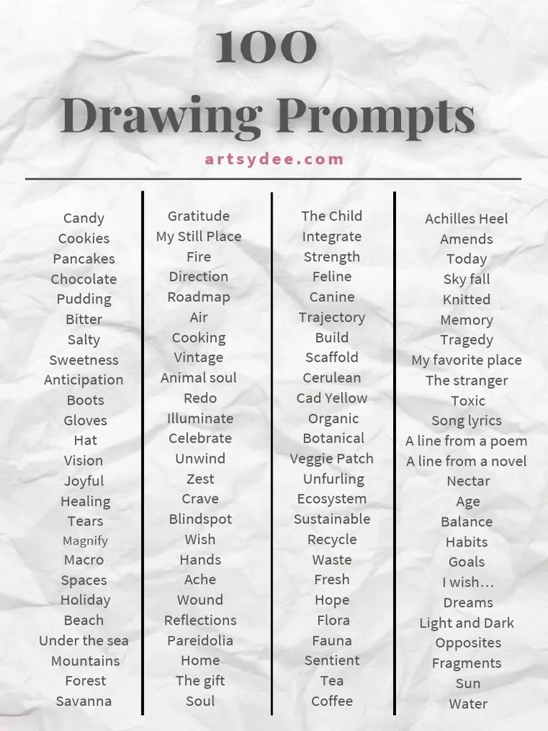 100 Drawing Prompts Printable List 1 | PDF