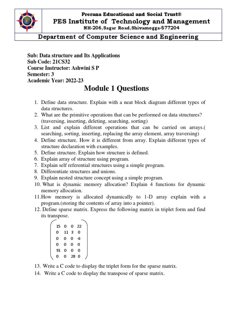 DS IMP Questions Module Wise | PDF | Algorithms And Data Structures | Computer Programming