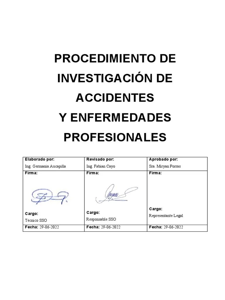Procedimiento Investigación De Accidentes Y Enfermedades Ocupacionales | PDF
