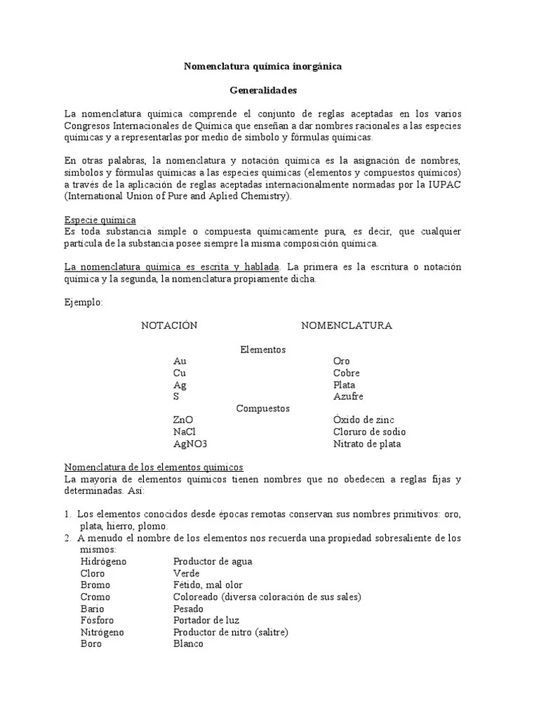 Nomenclatura Química Inorgánica | PDF | Redox | Elementos Químicos