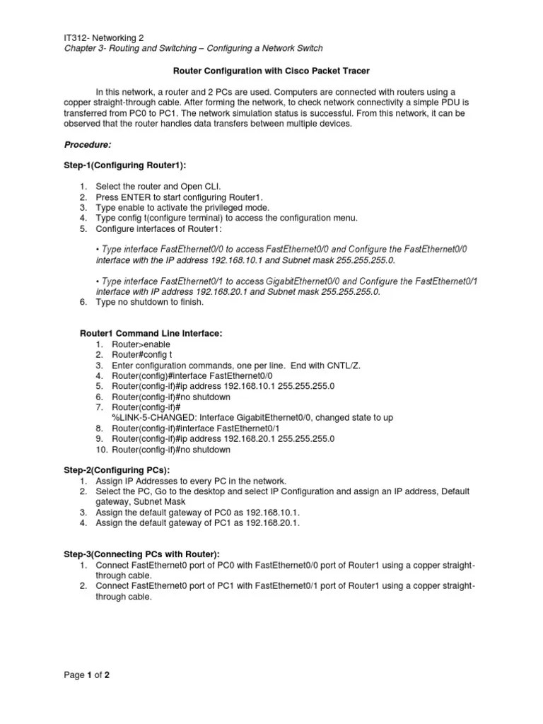 Router Configuration With Cisco Packet Tracer | PDF | Router (Computing ...