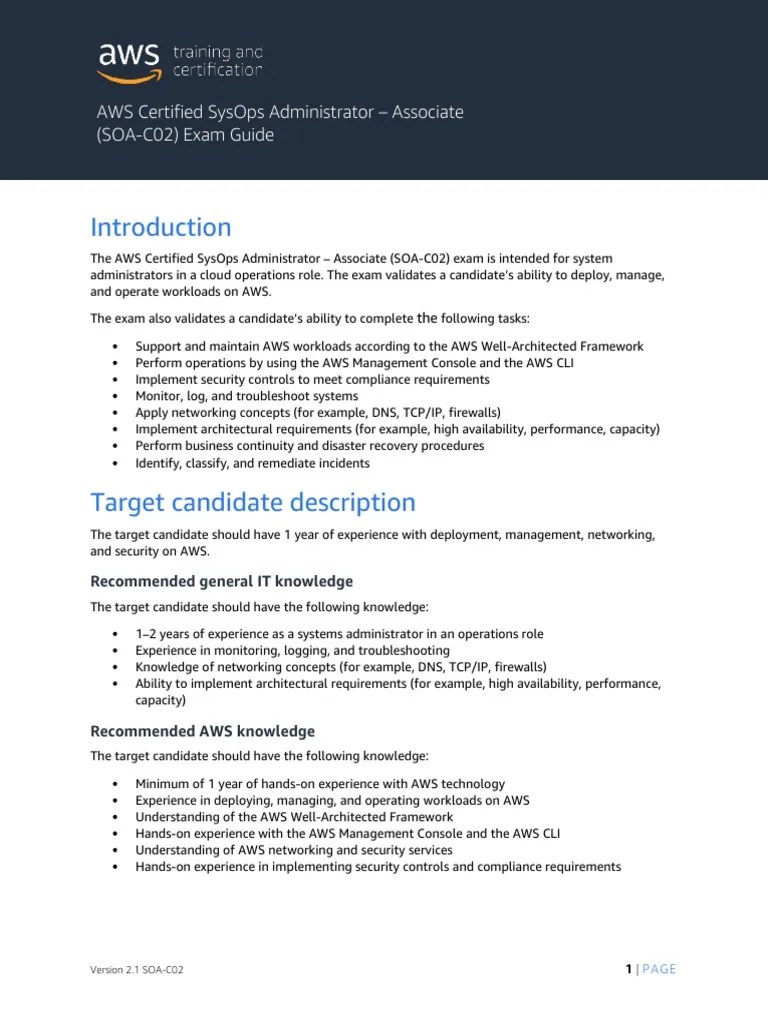 AWS Certified SysOps Administrator Associate - Exam Guide | PDF ...