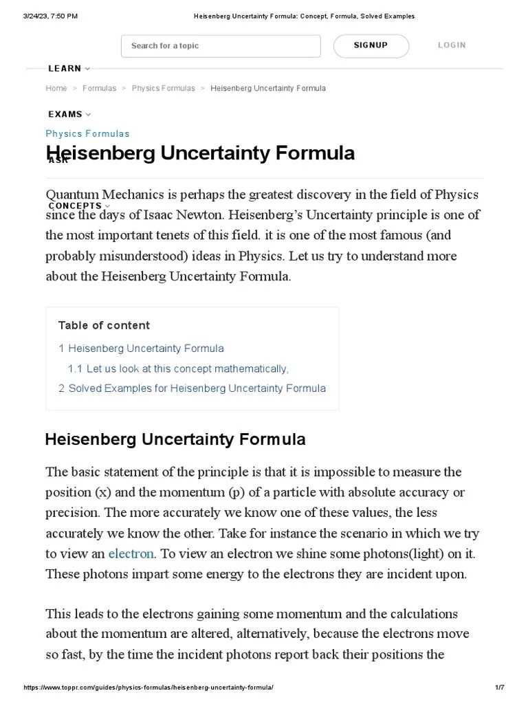 Heisenberg Uncertainty Formula - Concept, Formula, Solved Examples ...