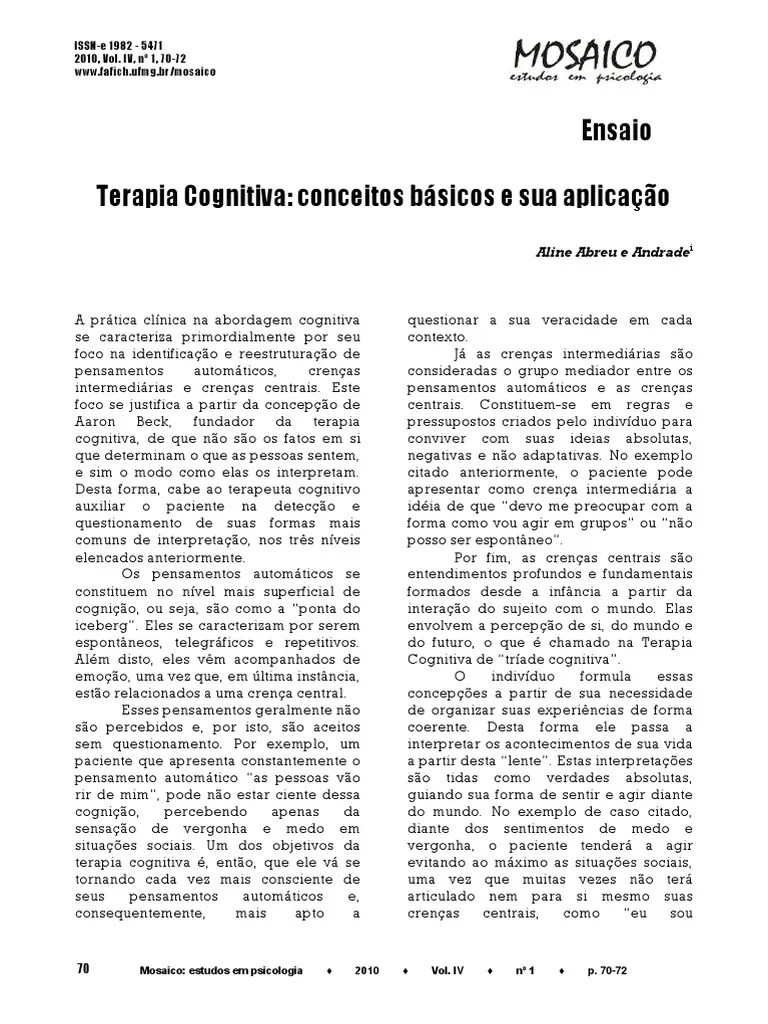 Terapia Cognitiva Conceitos Básicos E Sua Aplicação | PDF