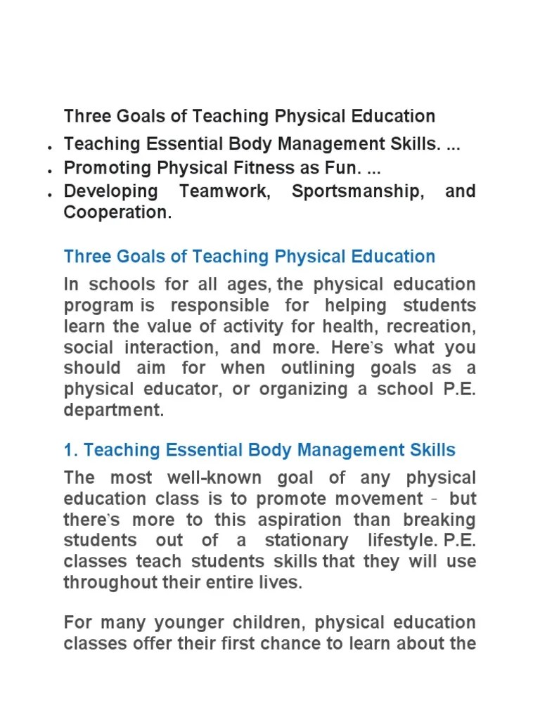 Goal Of Physical Education | PDF | Physical Education | Physical Fitness