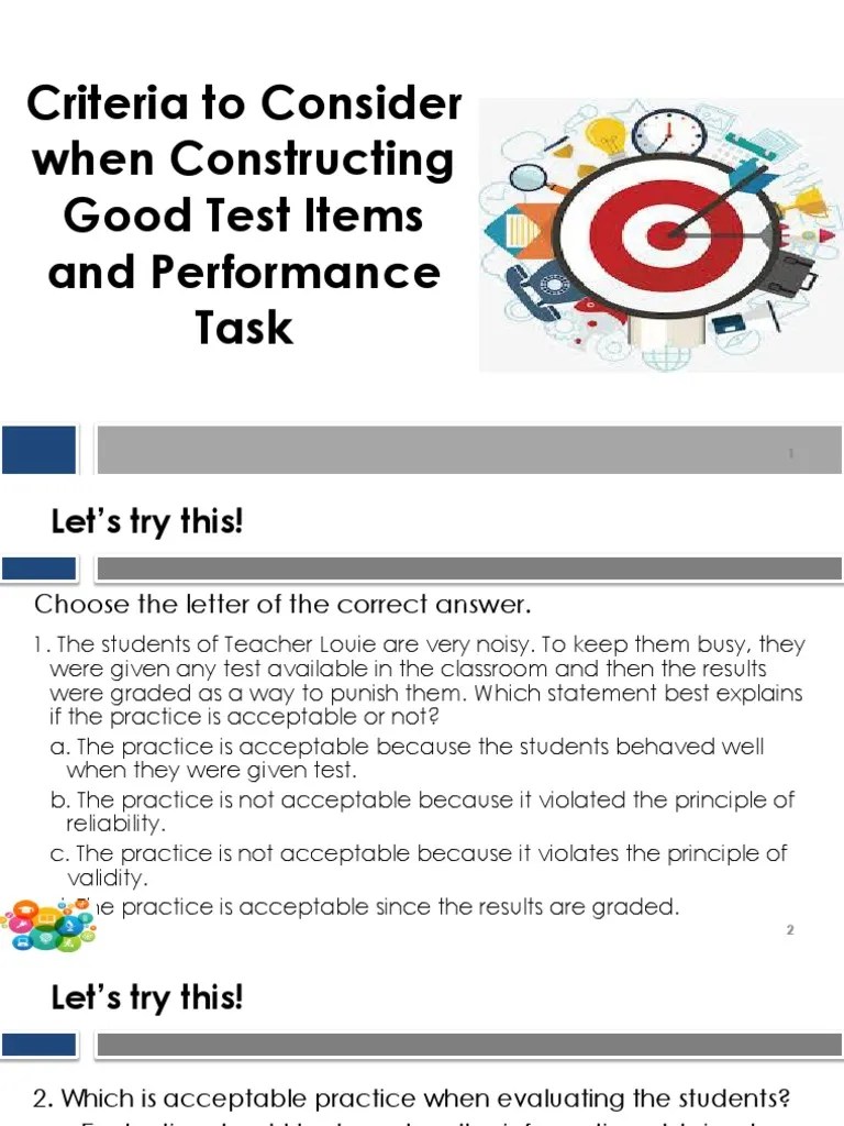 Lesson 5 Criteria To Consider When Constructing Good Test Items | PDF ...