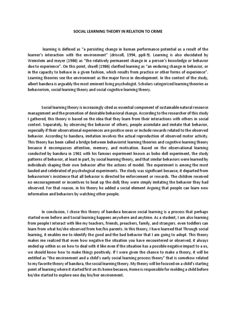 Social Learning Theory In Relation To Crime | PDF | Learning | Behaviorism