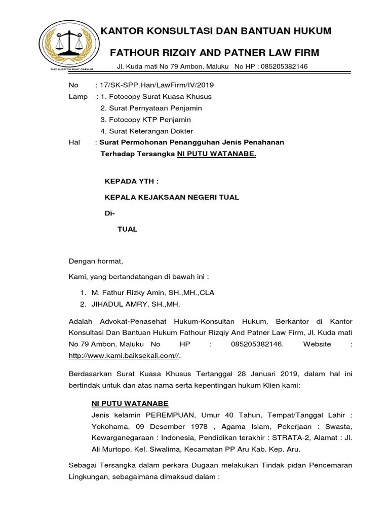 Surat Permohonan Penangguhan Jenis Penahanan | PDF