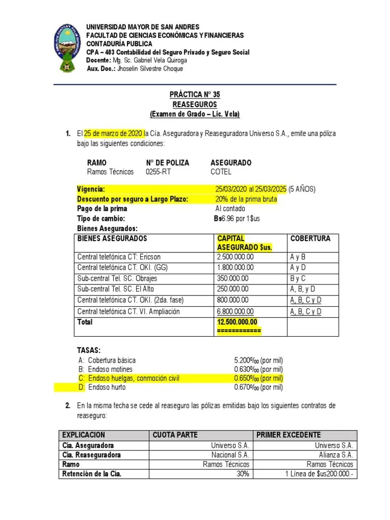 35 - REASEGUROS (Tercer Parcial) | PDF | Seguro | Reaseguro