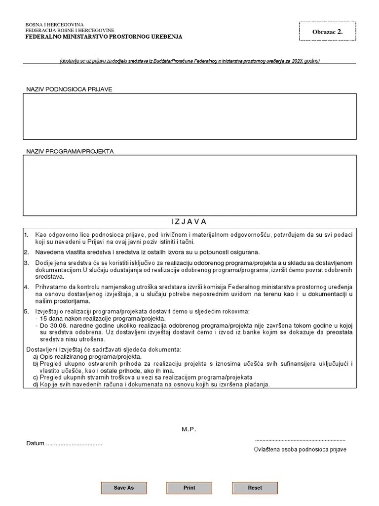 Obrazac 2 Izjava - 2023 | PDF