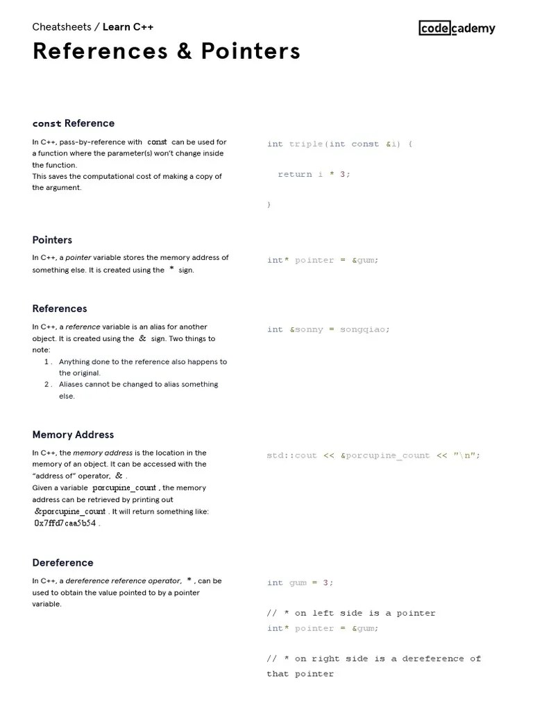 Learn C++ - References & Pointers Cheatsheet - Codecademy | Download ...