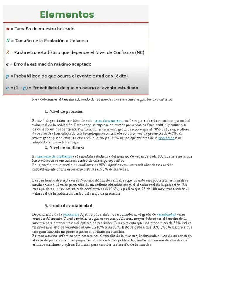 Para Determinar El Tamaño Adecuado De Las Muestras Es Necesario Seguir ...