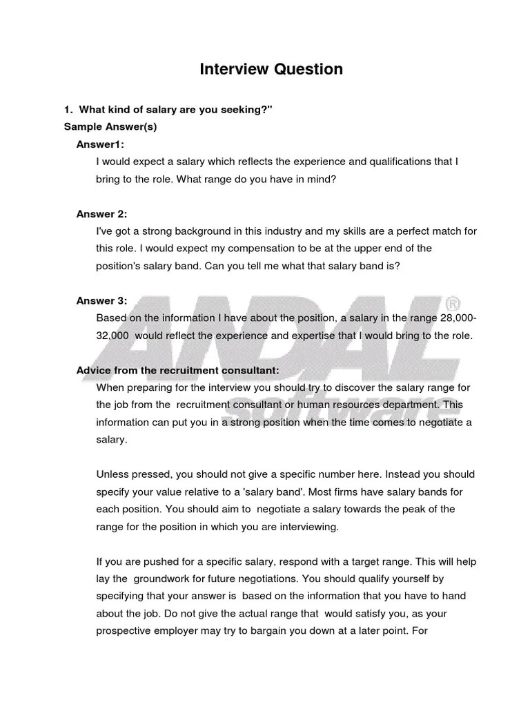Interview Question | PDF | Salary | Employment