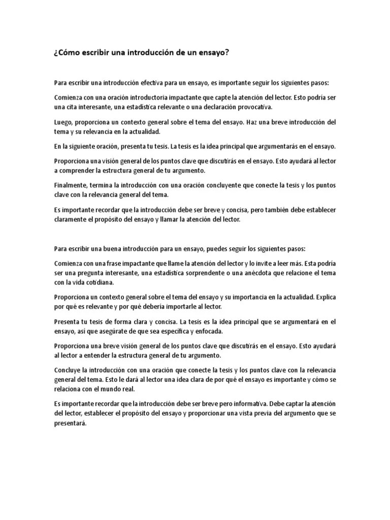 Cómo Escribir Una Introducción De Un Ensayo | PDF