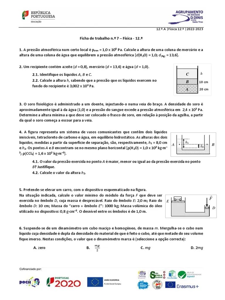 Ficha De Trabalho 7 | PDF | Pressão | Densidade