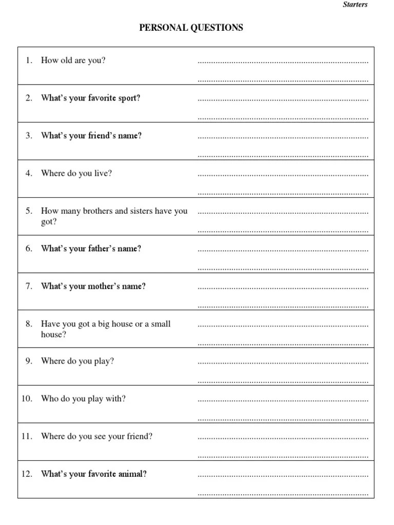 Personal Questions | PDF | Living Arrangements