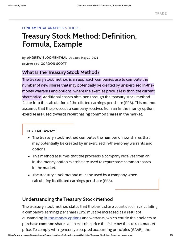 Treasury Stock Method | PDF | Earnings Per Share | Treasury Stock