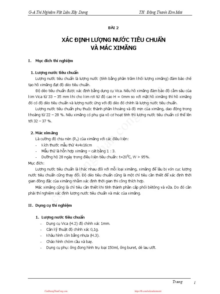 Thi-Nghiem-Vat-Lieu-Xay-Dung - Dang-Thanh-Kim-Mai - Bai-2 - (Cuuduongthancong - Com) | PDF