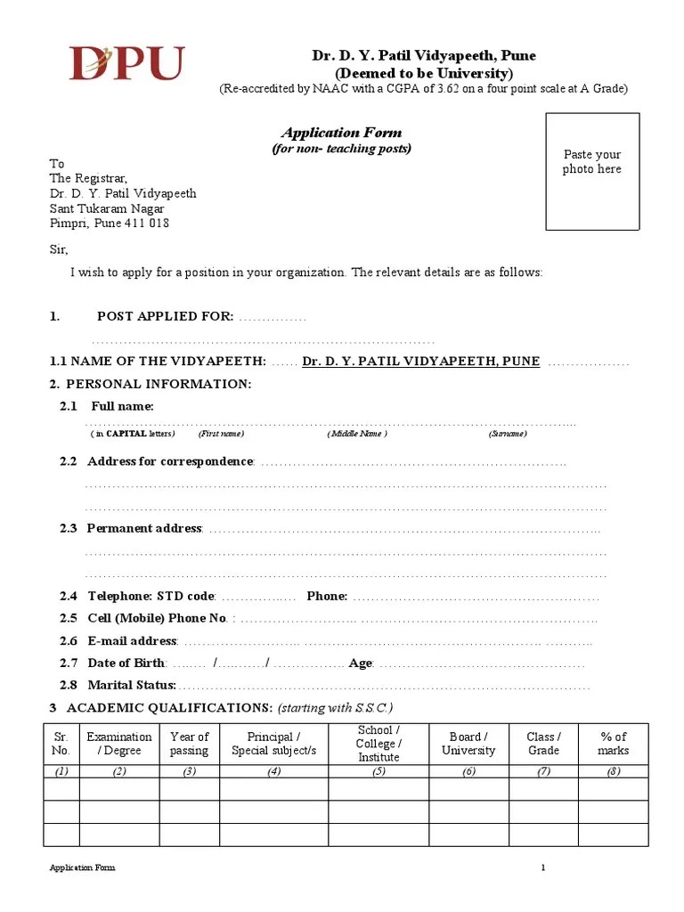 Application Form Non Teaching Staff | PDF