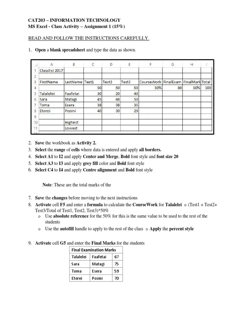 MS Excel - Activity - Assignment 1 2022 | PDF | Spreadsheet | Computing