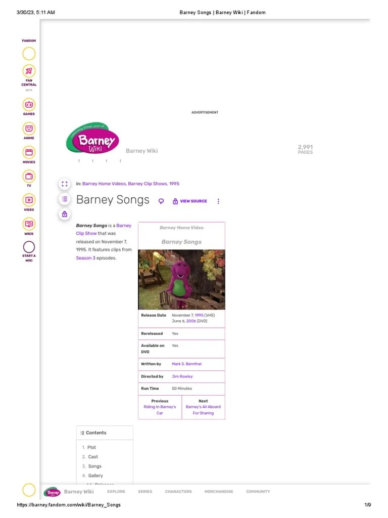 Barney Songs - Barney Wiki - Fandom | PDF | Fandom