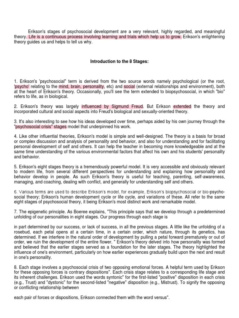 Erikson's Psycho-Social Theory Of Development | PDF | Adolescence | Love