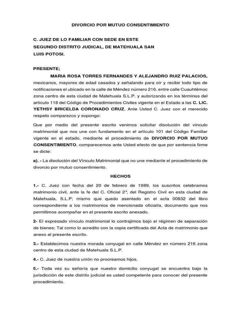 Divorcio Por Mutuo Consentimiento BC | PDF | Divorcio | Gobierno