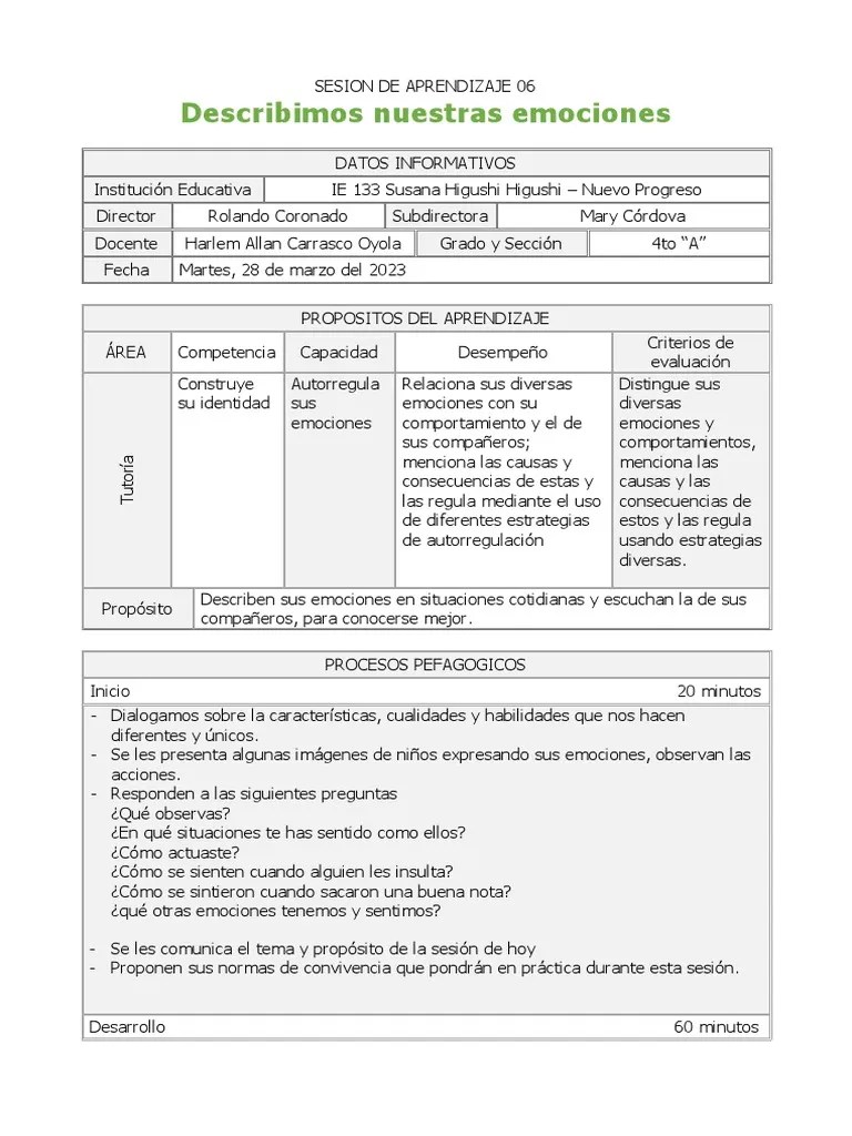 Sesion De Aprendizaje Las Emociones | PDF | Las Emociones | Aprendizaje