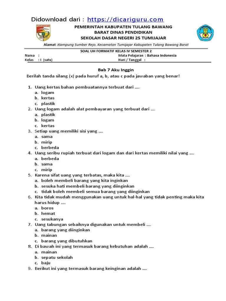 Latihan Sumatif Bahasa Indonesia Bab 7 (DICARIGURU - COM) - 2 | PDF