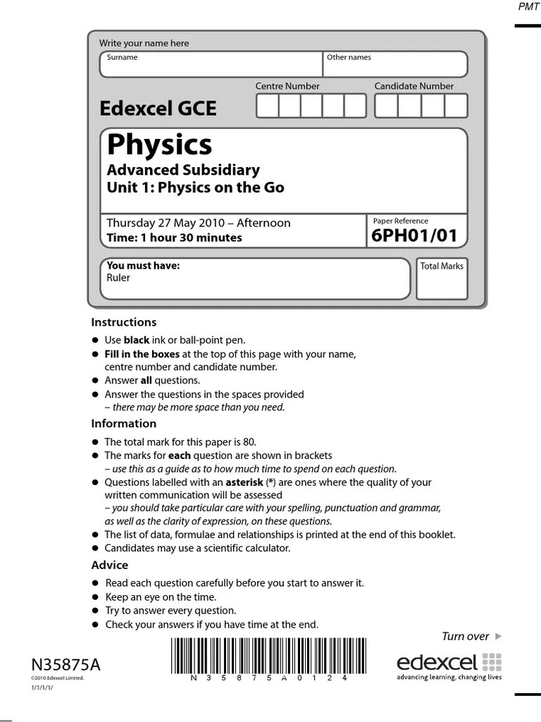 June 2010 QP - Unit 1 Edexcel Physics A-Level | PDF | Lift (Force) | Force
