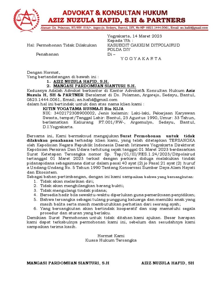 Surat Tidak Dilakukan Penahanan | PDF