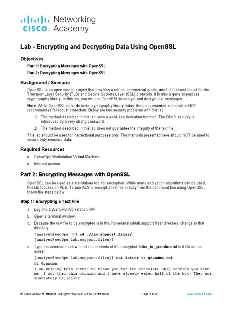 9.1.1.6 Lab - Encrypting And Decrypting Data Using OpenSSL - ILM ...