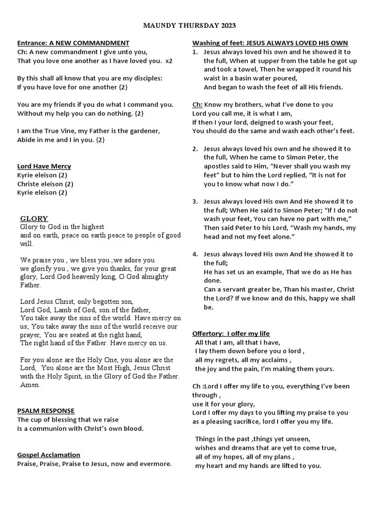 Maundy Thursday 2023 | PDF | Eucharist | Glory (Religion)