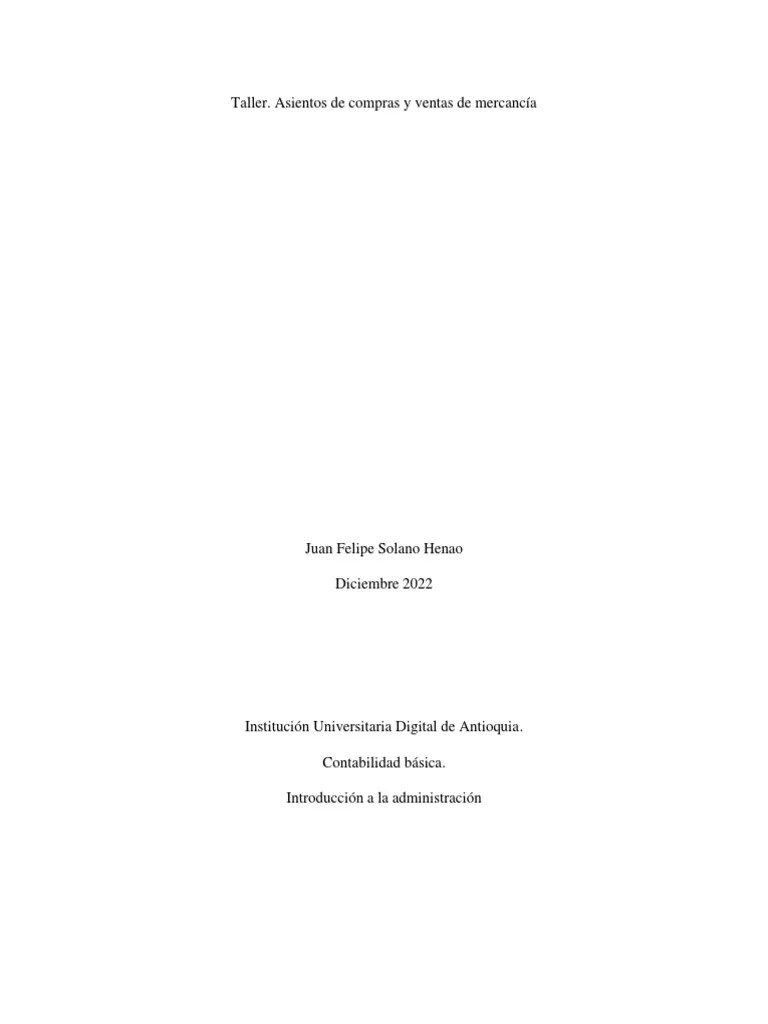 Taller. Asientos De Compras Y Ventas De Mercancía | PDF | Bueno ...